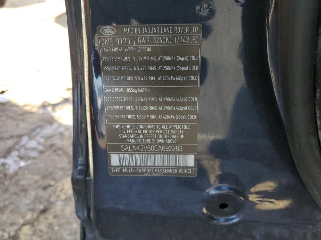 2014 Land Rover LR4 VIN SALAK2V68EA692283 Copart auction photo, front end / rear end damage thumbnail 13