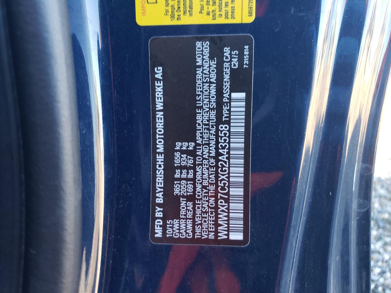 2016 MINI Cooper VIN WMWXP7C5XG2A43558 Copart auction photo, side / front end damage thumbnail 15