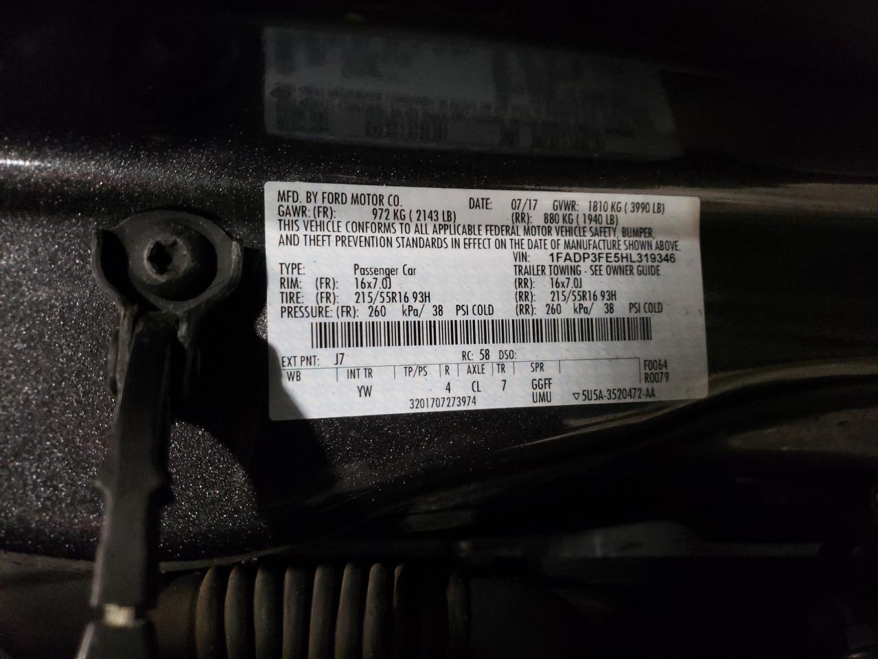 2017 Ford Focus VIN 1FADP3FE5HL319346 Copart auction photo, burn - engine damage thumbnail 12