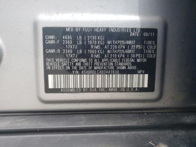 2011 Subaru Outback VIN 4S4BRDLC4B2442830 Copart auction photo, front end / side damage thumbnail 13