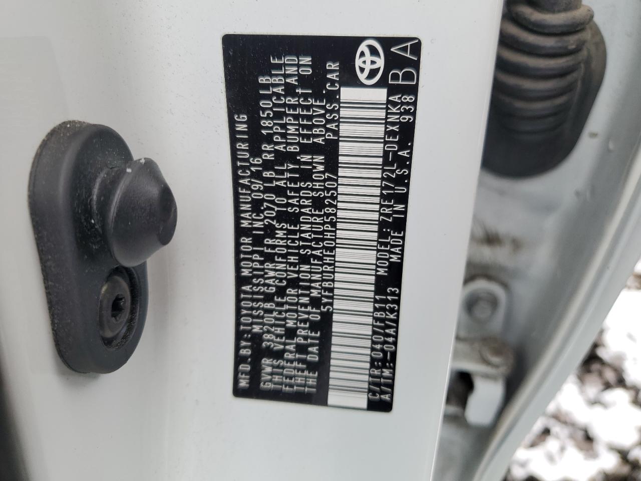 2017 Toyota Corolla VIN 5YFBURHE0HP582507 Copart auction photo, all over damage thumbnail 12