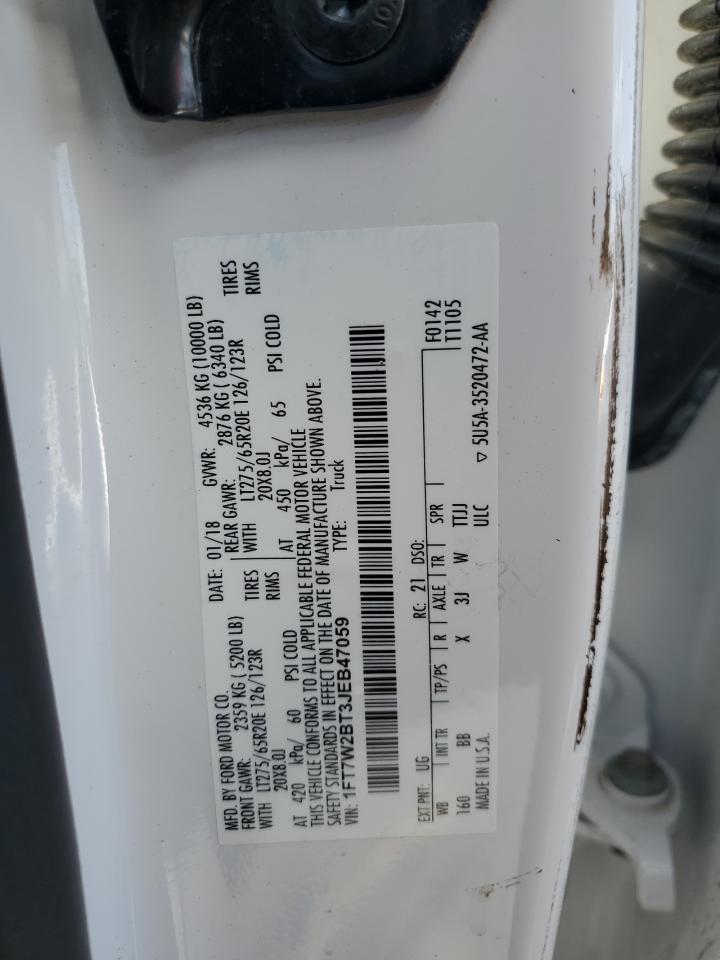 2018 Ford F250 VIN 1FT7W2BT3JEB47059 Copart auction photo, water/flood damage thumbnail 13