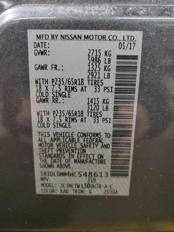 2017 Infiniti QX60 VIN 5N1DL0MM4HC548613 Copart auction photo, minor dent/scratches damage thumbnail 13