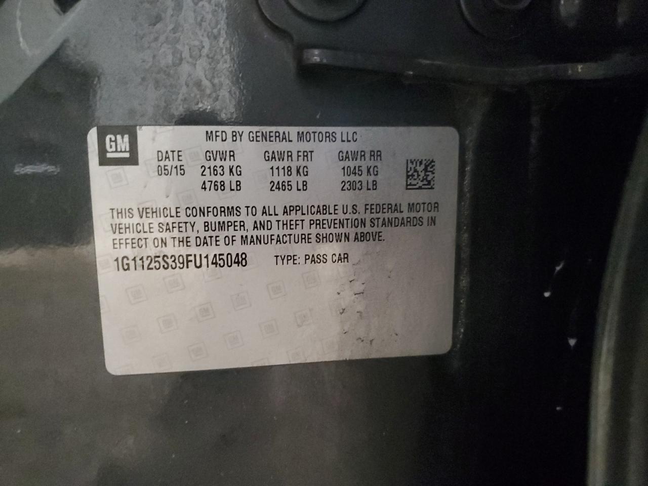 2015 Chevrolet Impala VIN 1G1125S39FU145048 Copart auction photo, front end damage thumbnail 12