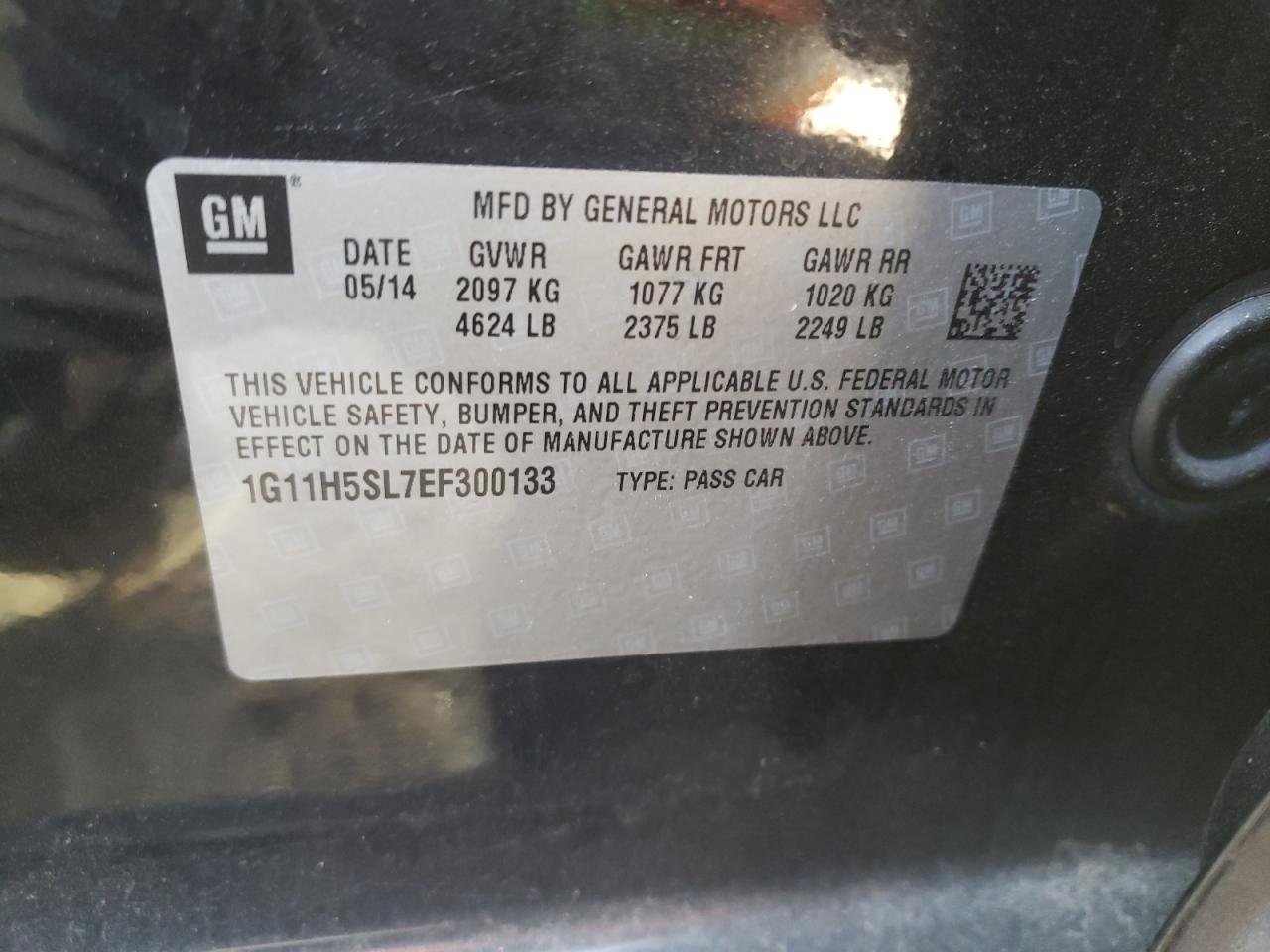 2014 Chevrolet Malibu VIN 1G11H5SL7EF300133 Copart auction photo, minor dent/scratches damage thumbnail 12