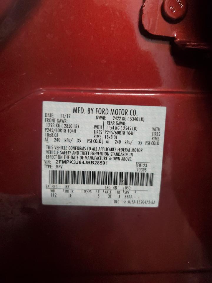 2018 Ford Edge VIN 2FMPK3J84JBB28591 Copart auction photo, front end / side damage thumbnail 16