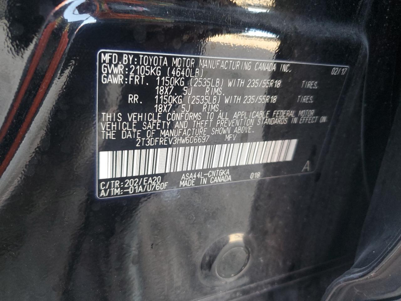 2017 Toyota RAV 4 VIN 2T3DFREV3HW606697 Copart auction photo, front end / minor dent/scratches damage thumbnail 14