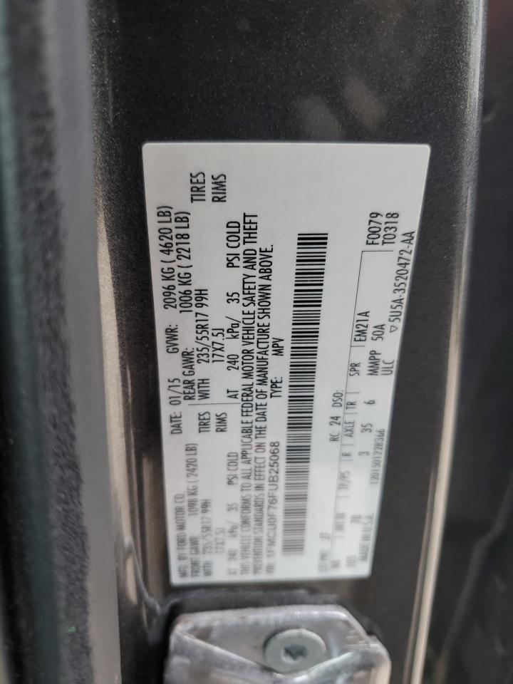 2015 Ford Escape VIN 1FMCU0F76FUB25068 Copart auction photo, rear end / minor dent/scratches damage thumbnail 13