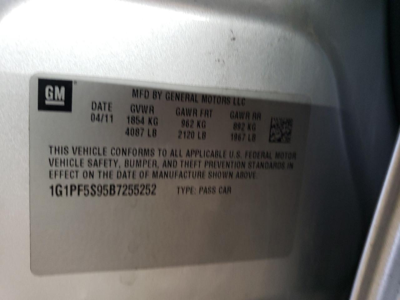 2011 Chevrolet Cruze VIN 1G1PF5S95B7255252 Copart auction photo, front end damage thumbnail 12