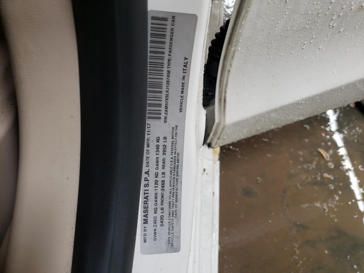 2018 Maserati Ghibli VIN ZAM57XSL9J1287458 Copart auction photo, front end / rear end damage thumbnail 12
