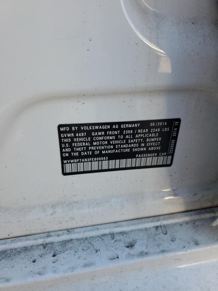 2015 Volkswagen Passat CC VIN WVWBP7AN3FE800553 Copart auction photo, rear end damage thumbnail 12