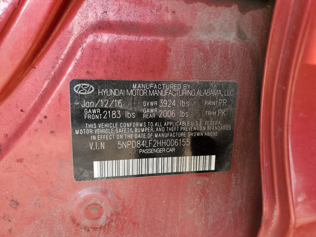 2017 Hyundai Elantra VIN 5NPD84LF2HH006155 Copart auction photo, front end / minor dent/scratches damage thumbnail 14