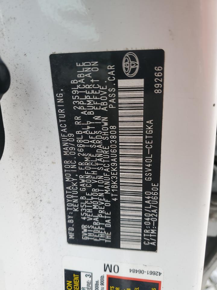 2010 Toyota Camry VIN 4T1BK3EK9AU603808 Copart auction photo, side damage thumbnail 12