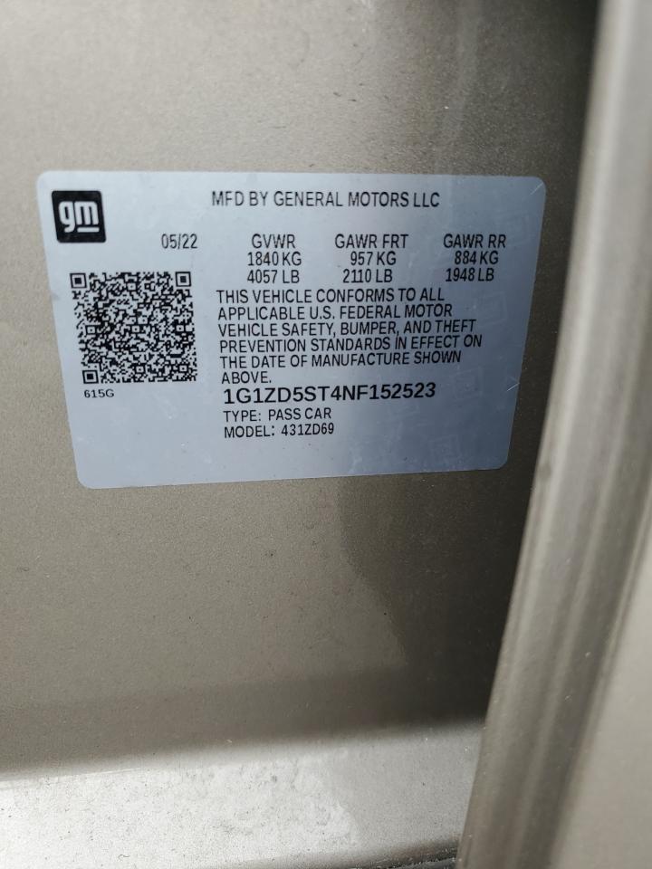 2022 Chevrolet Malibu VIN 1G1ZD5ST4NF152523 Copart auction photo, front end damage thumbnail 13