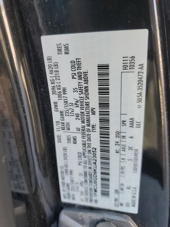 2019 Ford Escape VIN 1FMCU0GD9KUA23052 Copart auction photo, front end / mechanical damage thumbnail 14