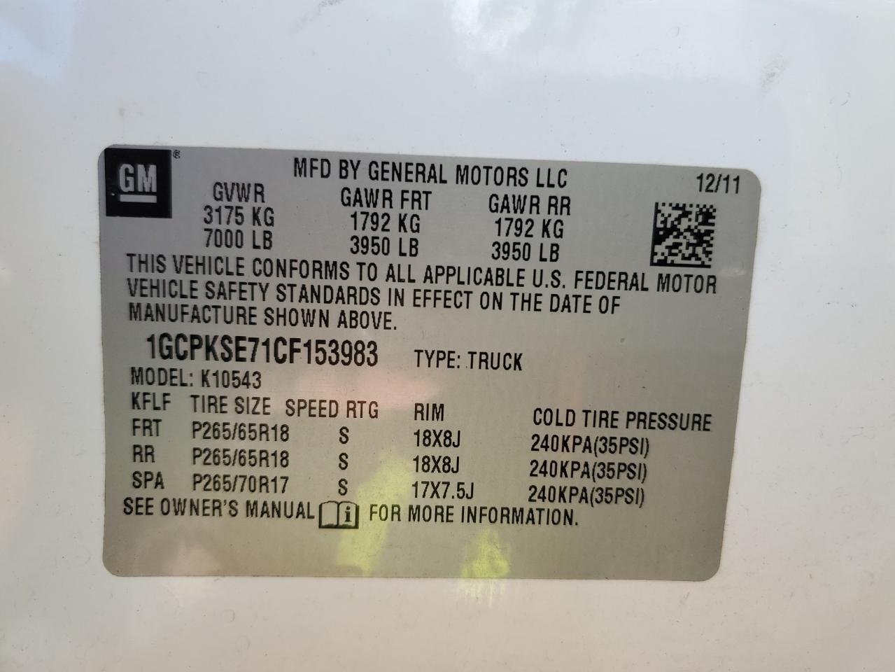 2012 Chevrolet Silverado VIN 1GCPKSE71CF153983 Copart auction photo, rear end damage thumbnail 12