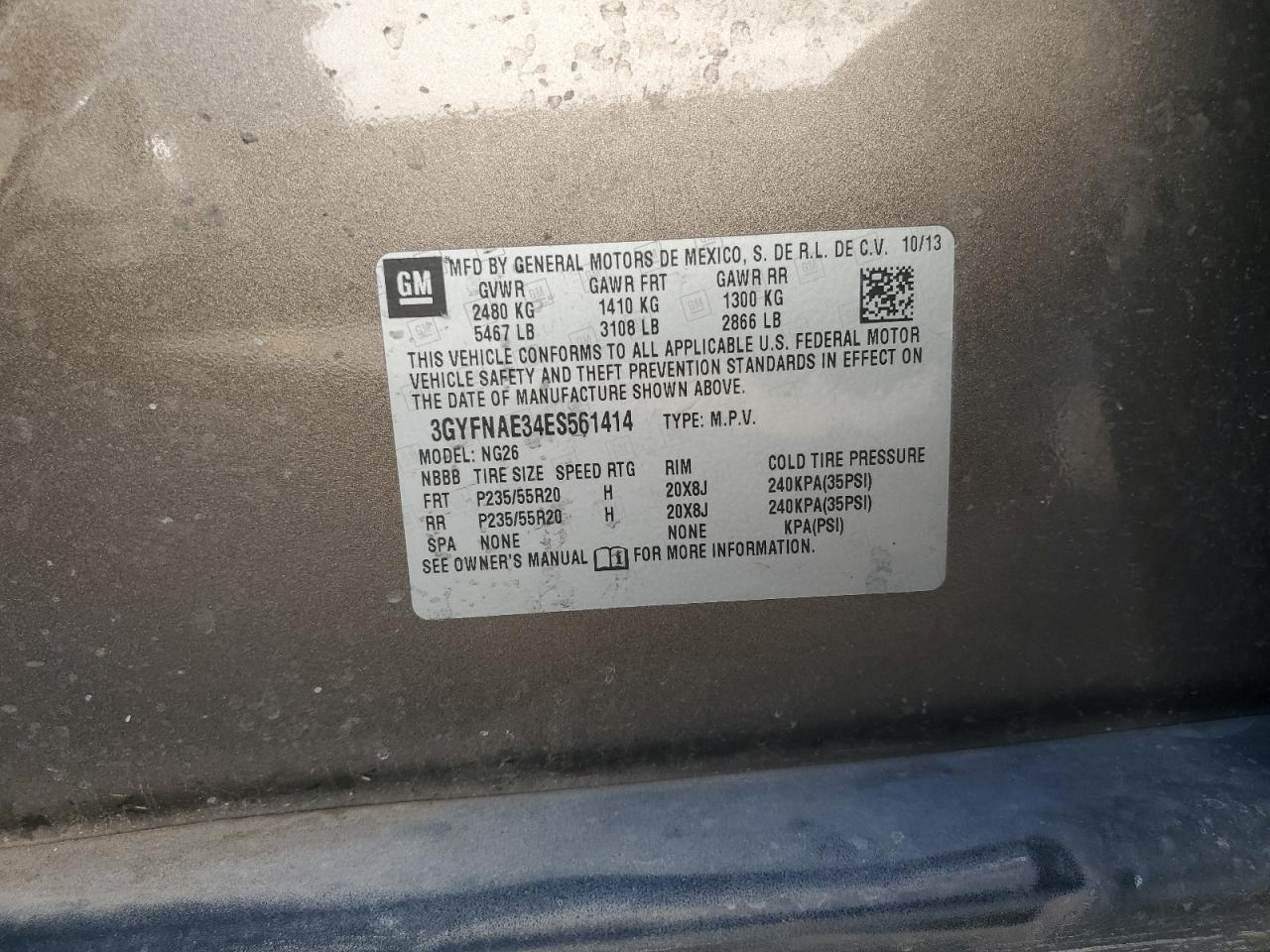 2014 Cadillac SRX VIN 3GYFNAE34ES561414 Copart auction photo, undercarriage damage thumbnail 14