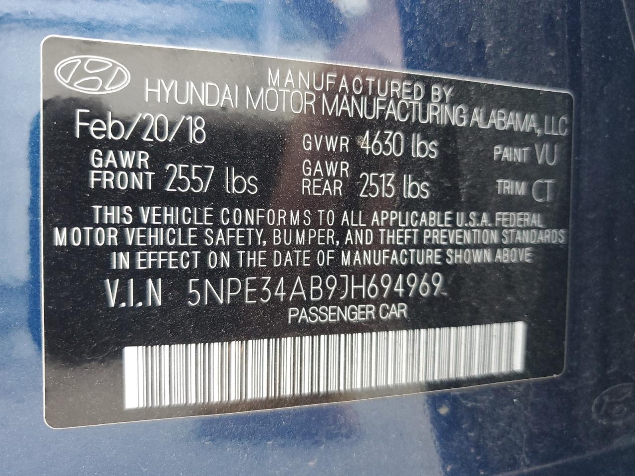 2018 Hyundai Sonata VIN 5NPE34AB9JH694969 Copart auction photo, front end damage thumbnail 15