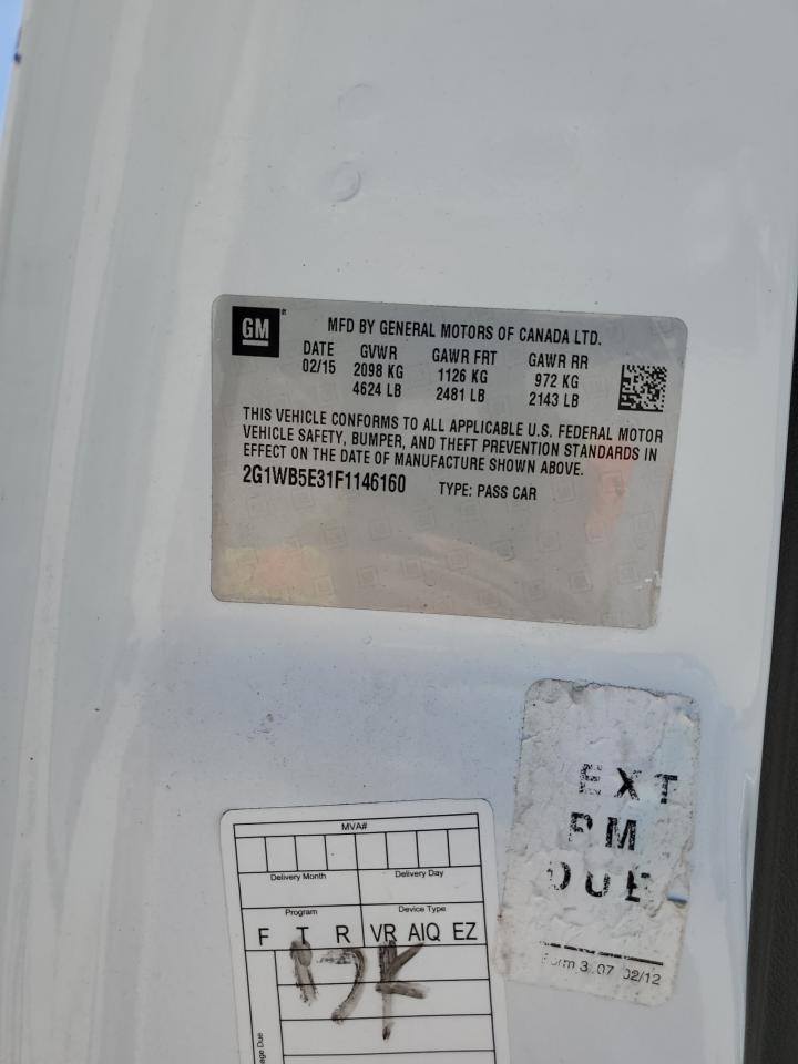 2015 Chevrolet Impala VIN 2G1WB5E31F1146160 Copart auction photo, rear end damage thumbnail 14