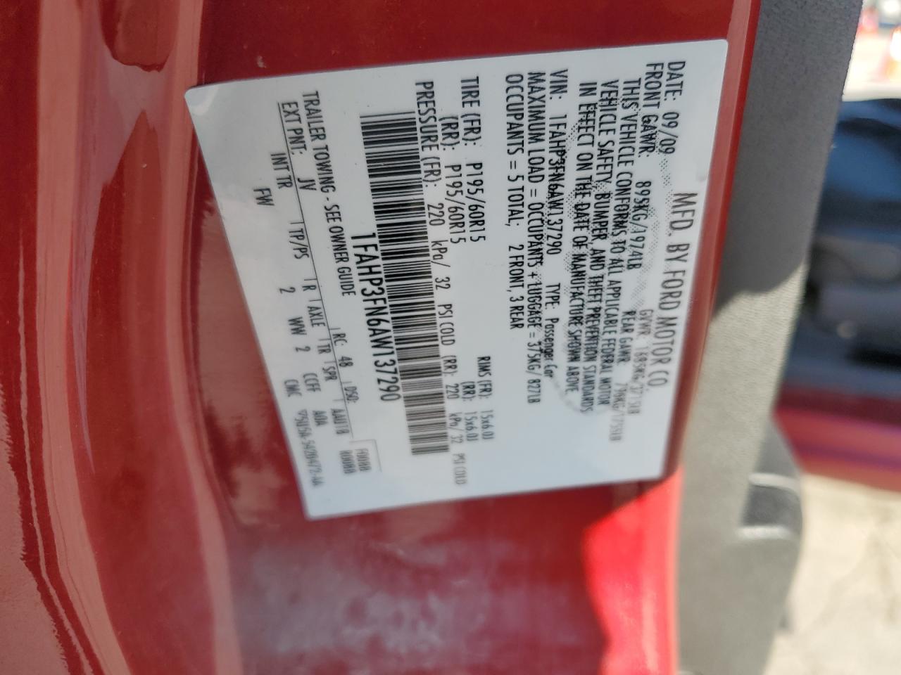 2010 Ford Focus VIN 1FAHP3FN6AW137290 Copart auction photo, front end / minor dent/scratches damage thumbnail 15