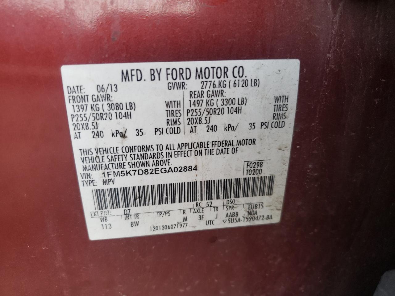 2014 Ford Explorer VIN 1FM5K7D82EGA02884 Copart auction photo, all over / undercarriage damage thumbnail 13