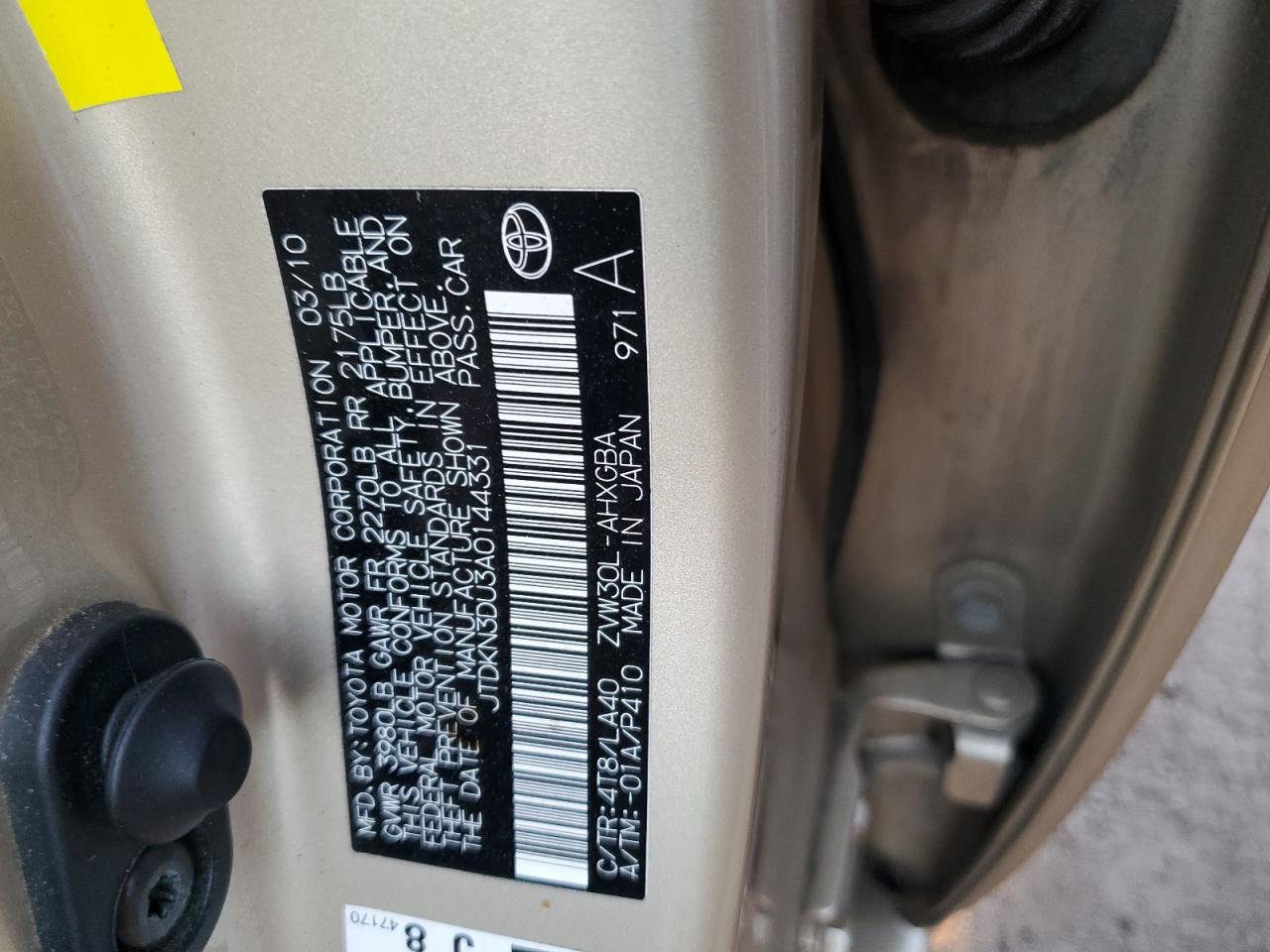2010 Toyota Prius VIN JTDKN3DU3A0144331 Copart auction photo, front end damage thumbnail 14