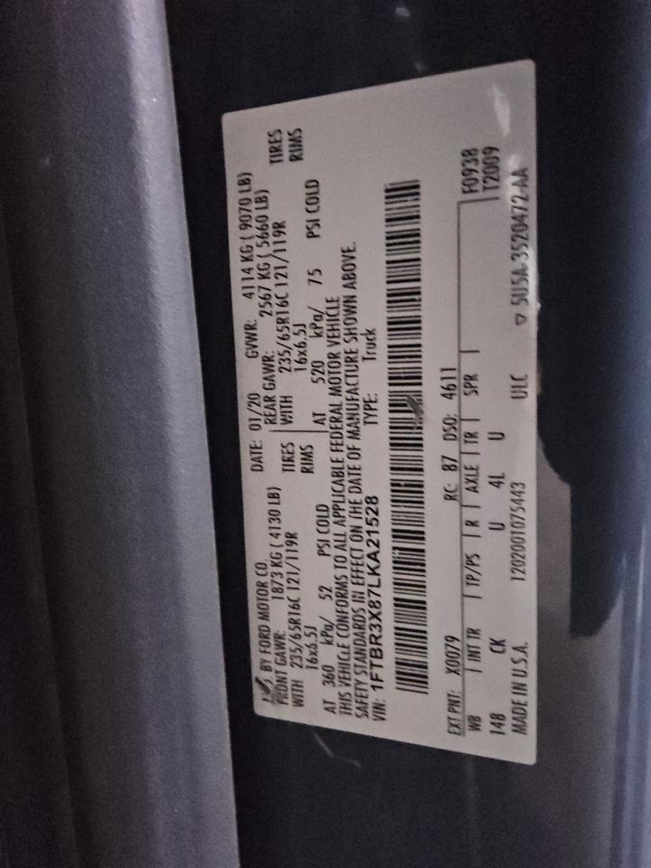 2020 Ford Transit VIN 1FTBR3X87LKA21528 Copart auction photo, side / rear end damage thumbnail 13