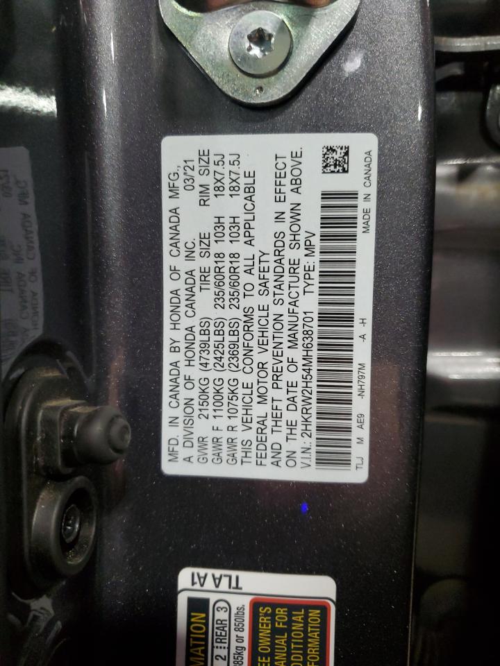 2021 Honda CR-V VIN 2HKRW2H54MH638701 Copart auction photo, front end / rear end damage thumbnail 15