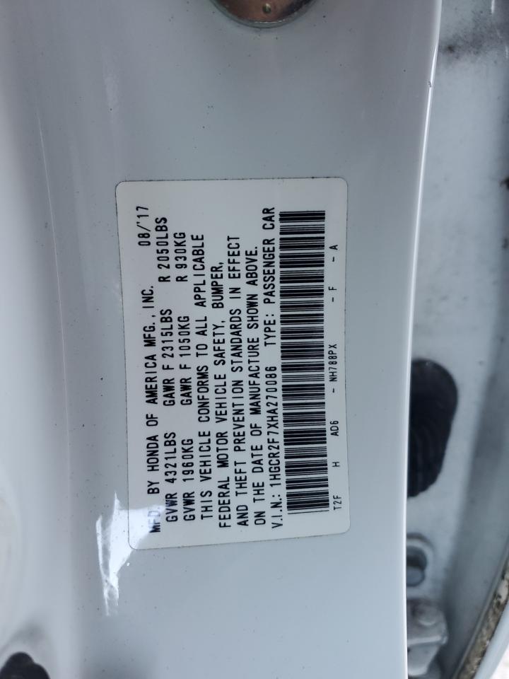2017 Honda Accord VIN 1HGCR2F7XHA270086 Copart auction photo, front end damage thumbnail 14