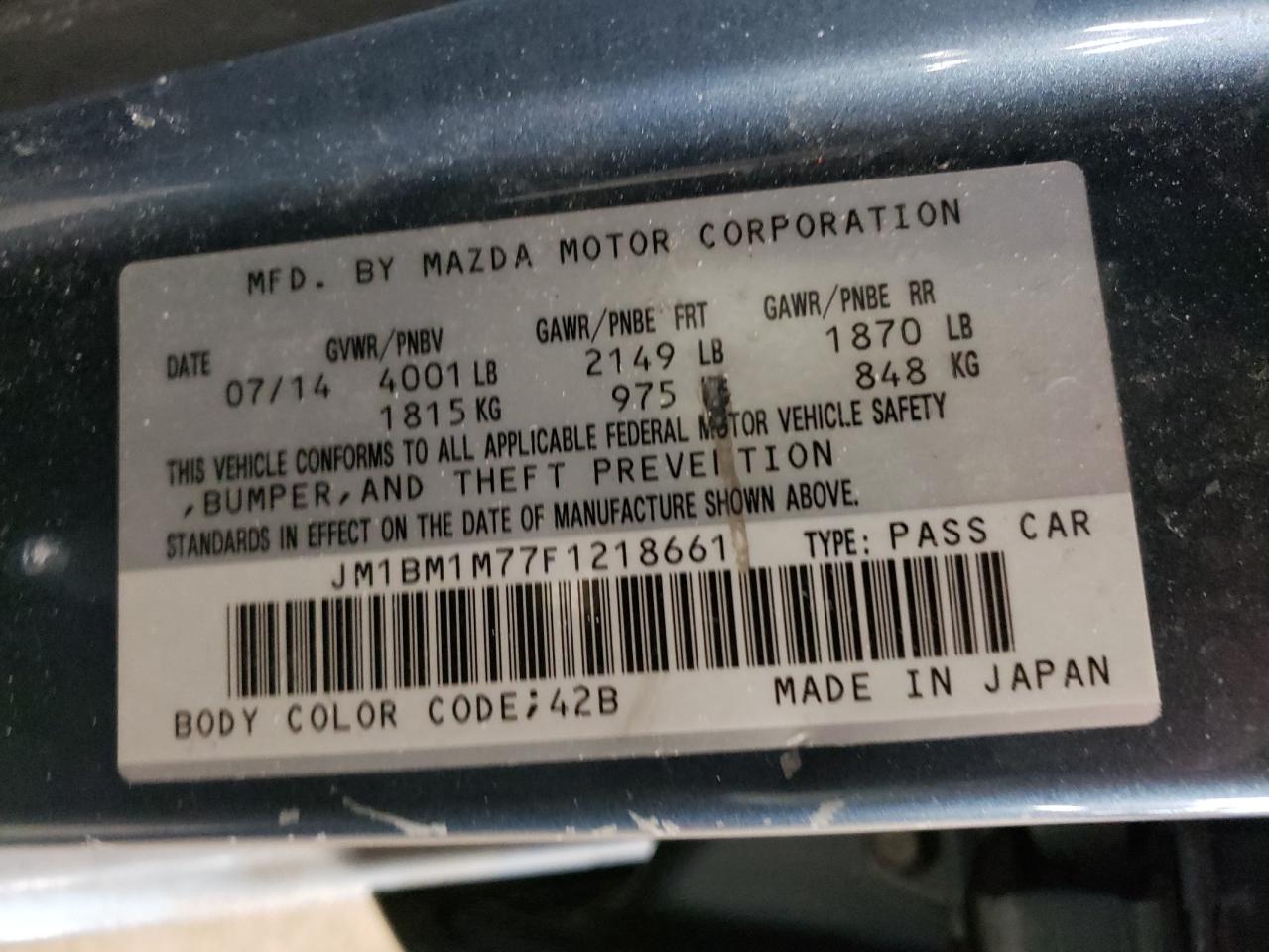2015 Mazda 3 VIN JM1BM1M77F1218661 Copart auction photo, front end / hail damage thumbnail 12