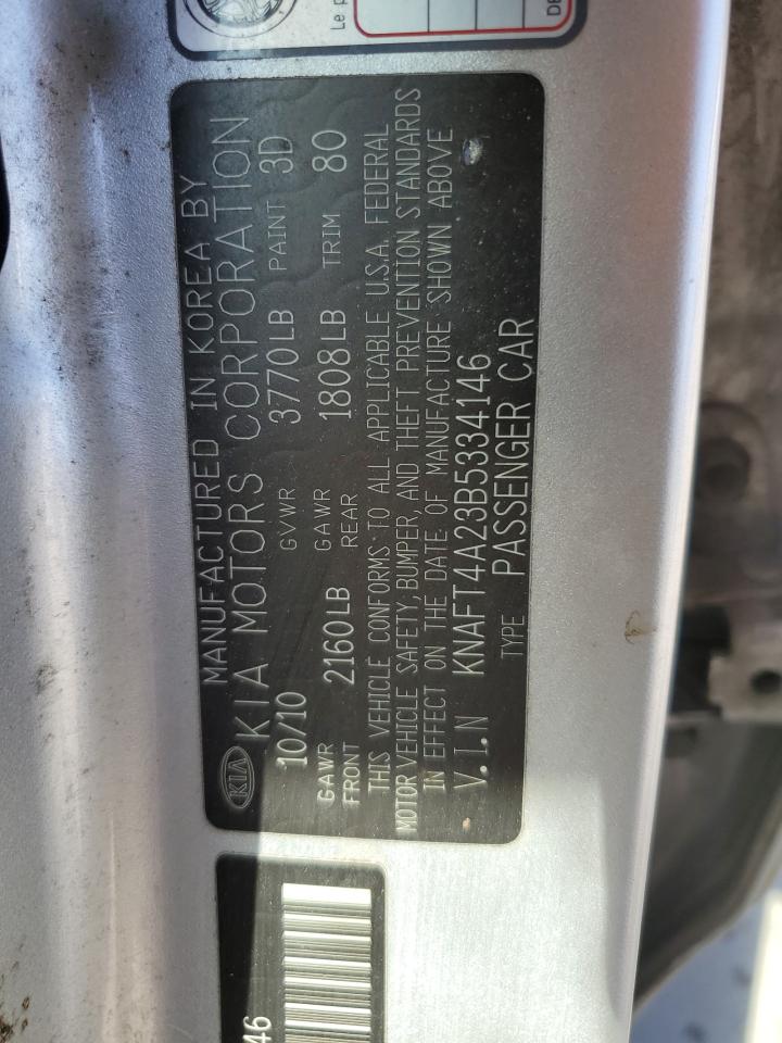 2011 KIA Forte VIN KNAFT4A23B5334146 Copart auction photo, side damage thumbnail 12