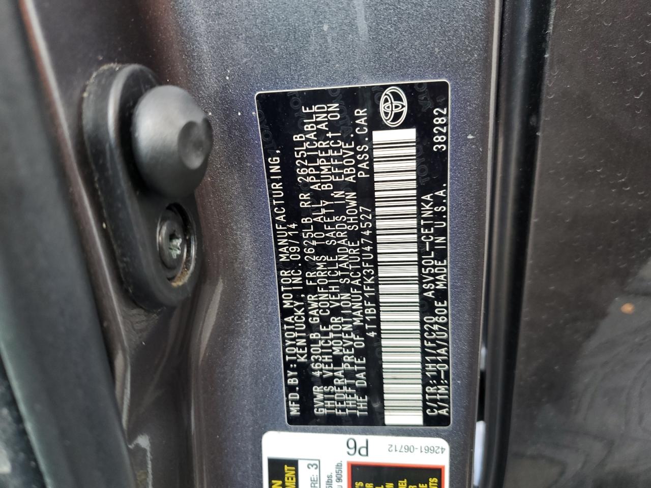 2015 Toyota Camry VIN 4T1BF1FK3FU474527 Copart auction photo, front end damage thumbnail 14