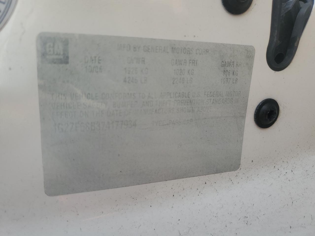 2007 Pontiac G6 VIN 1G2ZF58B374177934 Copart auction photo, mechanical / all over damage thumbnail 12