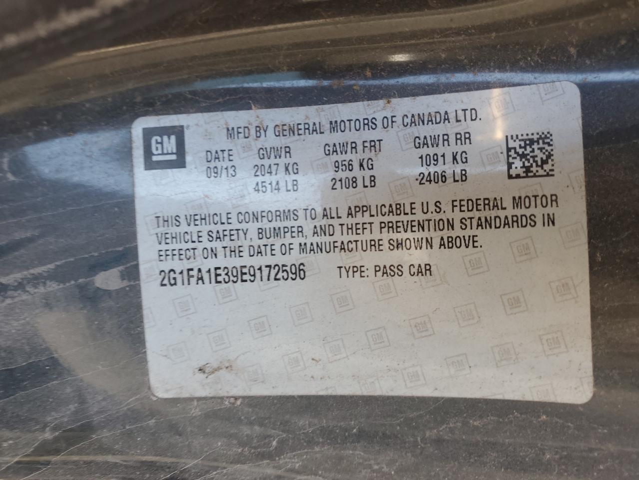 2014 Chevrolet Camaro VIN 2G1FA1E39E9172596 Copart auction photo, rear end / side damage thumbnail 12