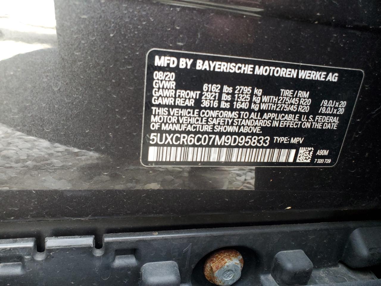 2021 BMW X5 VIN 5UXCR6C07M9D95833 Copart auction photo, front end damage thumbnail 15