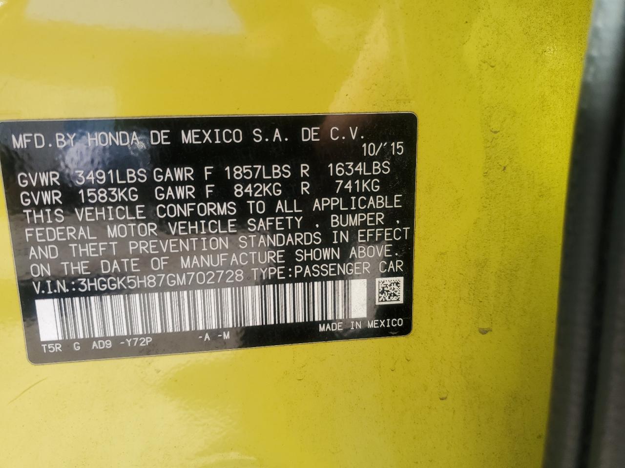 2016 Honda Fit VIN 3HGGK5H87GM702728 Copart auction photo, front end / rear end damage thumbnail 13