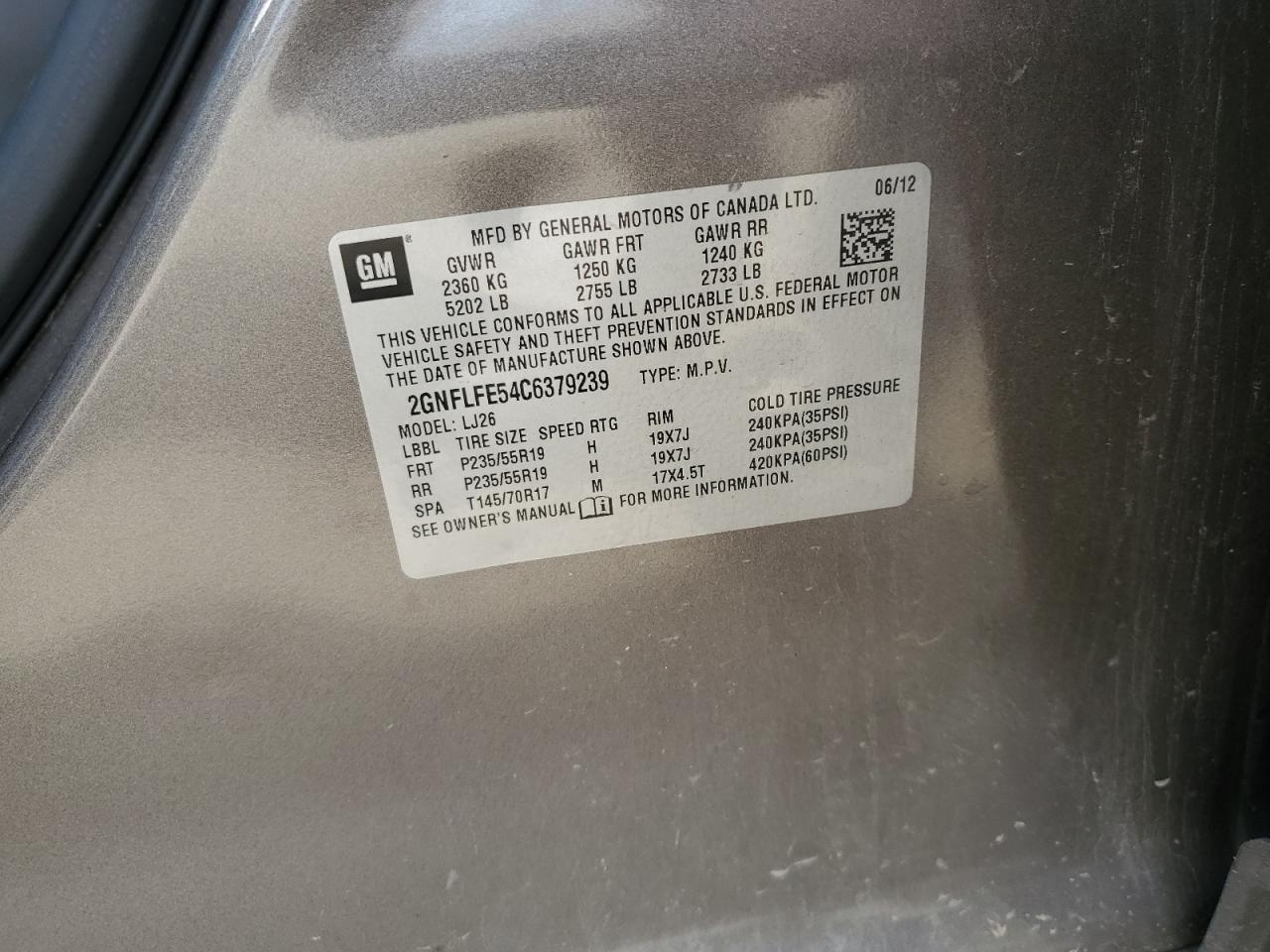 2012 Chevrolet Equinox VIN 2GNFLFE54C6379239 Copart auction photo, front end / minor dent/scratches damage thumbnail 15