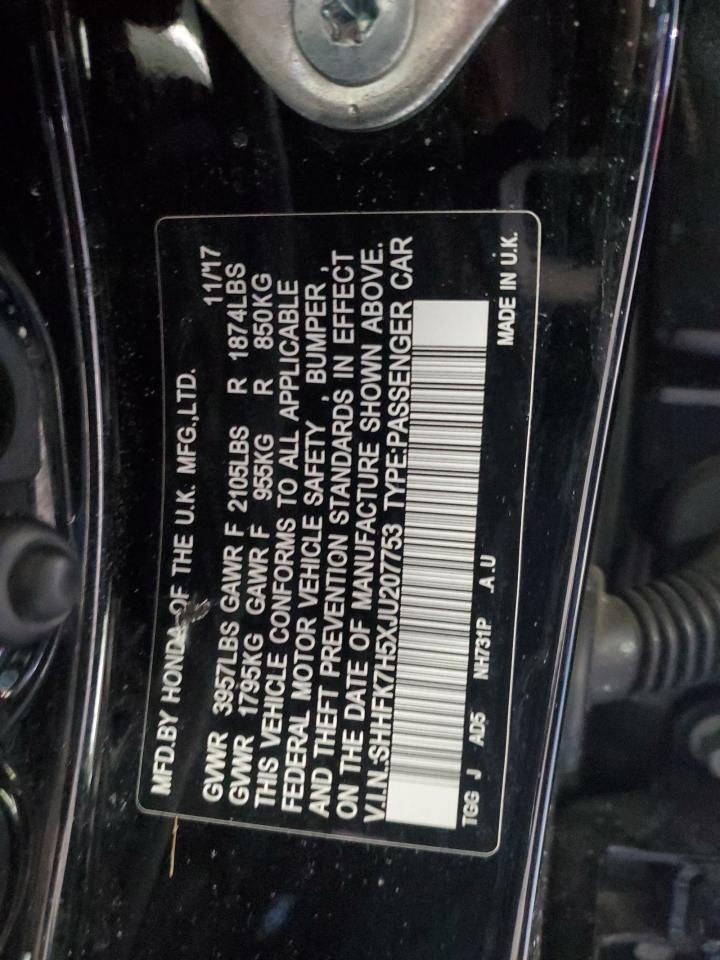 2018 Honda Civic VIN SHHFK7H5XJU207753 Copart auction photo, all over damage thumbnail 14