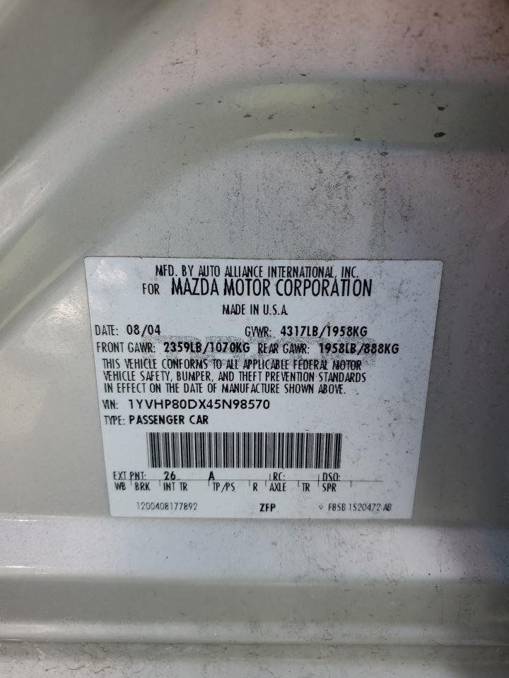 2004 Mazda 6 VIN 1YVHP80DX45N98570 Copart auction photo, front end damage thumbnail 12