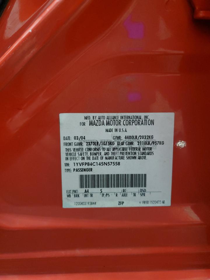 2004 Mazda 6 VIN 1YVFP84C145N57558 Copart auction photo, side / front end damage thumbnail 12