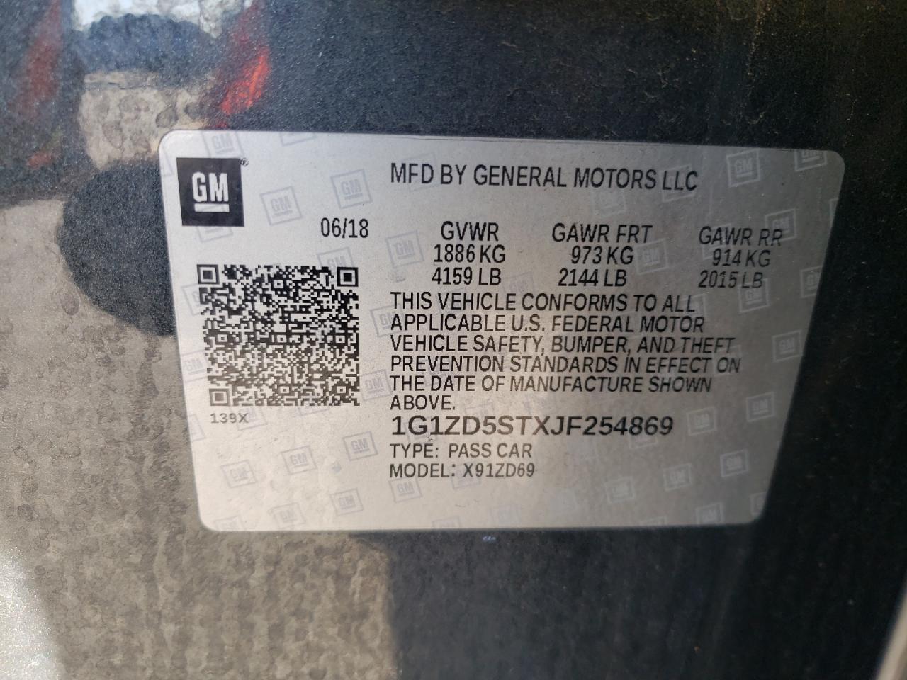 2018 Chevrolet Malibu VIN 1G1ZD5STXJF254869 Copart auction photo, front end damage thumbnail 14
