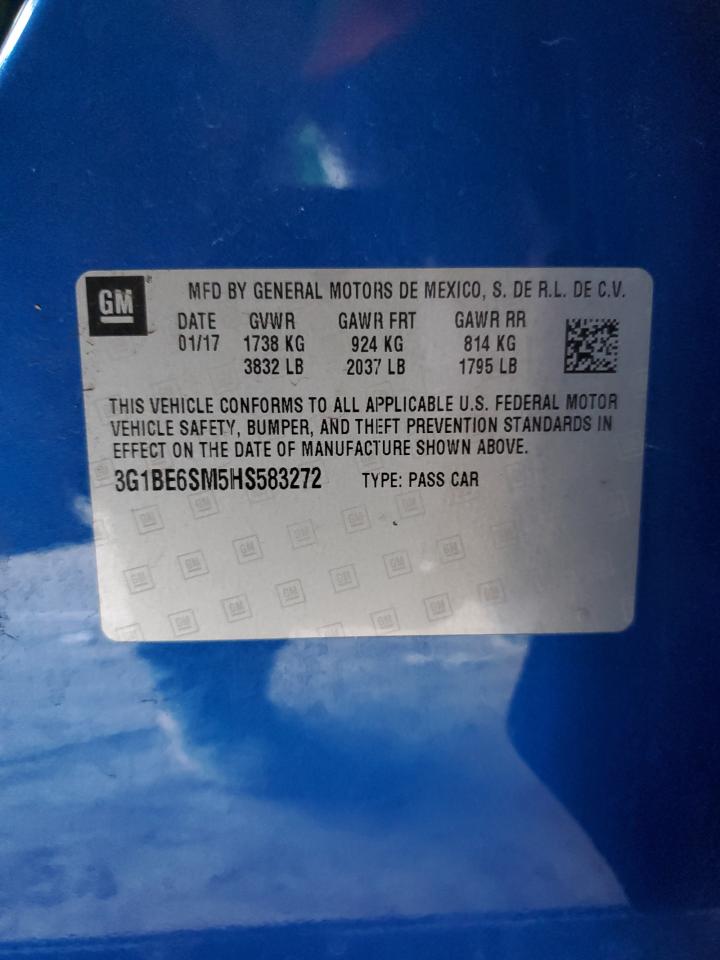 2017 Chevrolet Cruze VIN 3G1BE6SM5HS583272 Copart auction photo, side / front end damage thumbnail 12