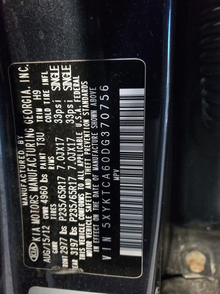 2013 KIA Sorento VIN 5XYKTCA60DG370756 Copart auction photo, front end damage thumbnail 16
