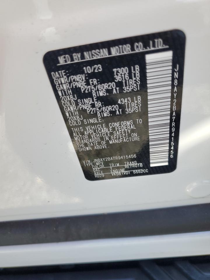 2024 Nissan Armada VIN JN8AY2BA7R9415456 Copart auction photo, top/roof damage thumbnail 13