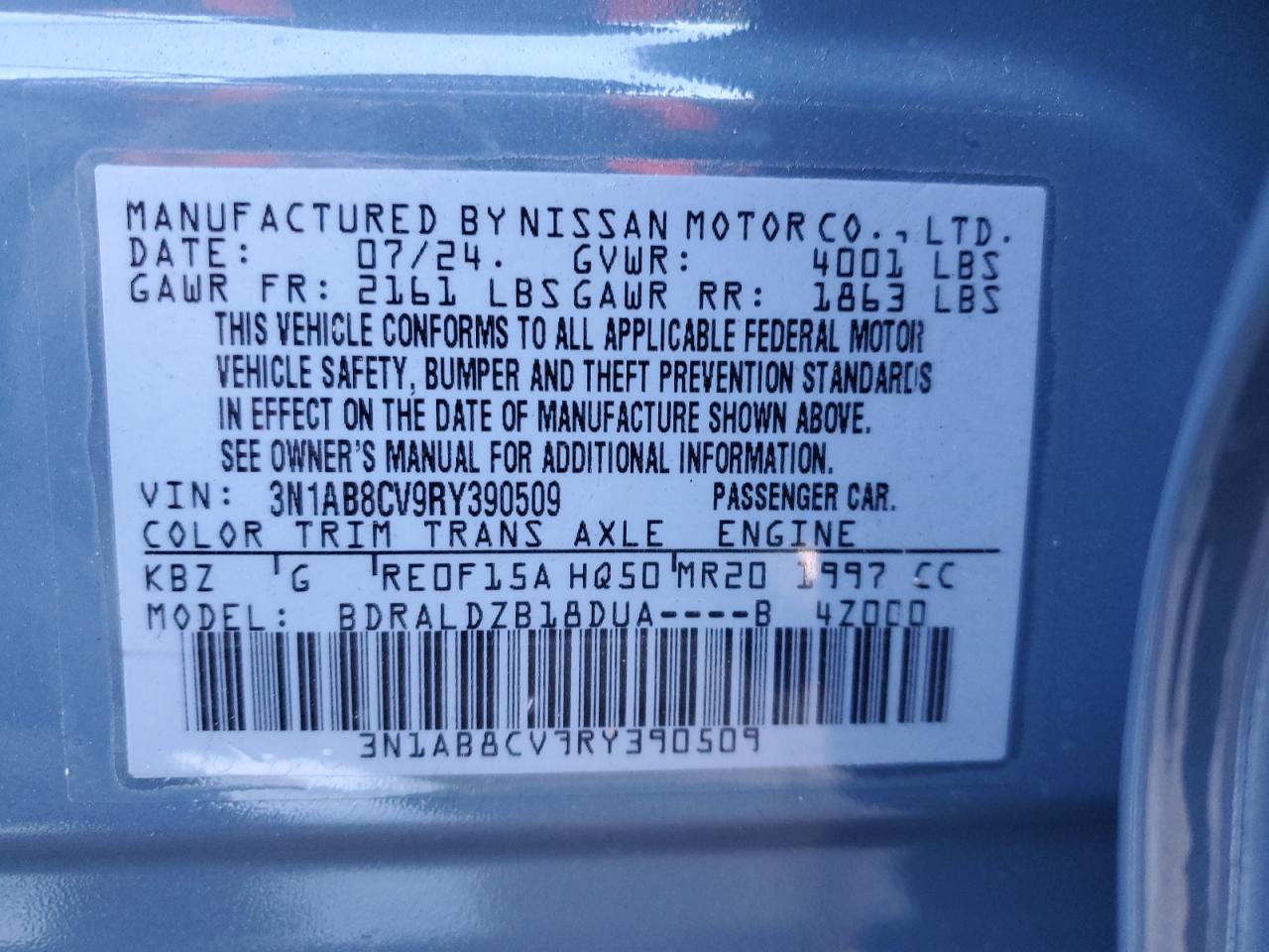 2024 Nissan Sentra VIN 3N1AB8CV9RY390509 Copart auction photo, all over / undercarriage damage thumbnail 12