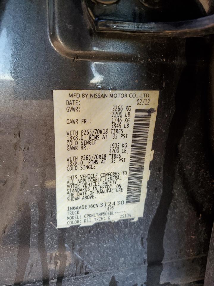 2012 Nissan Titan VIN 1N6AA0EJ6CN312430 Copart auction photo, front end / side damage thumbnail 12