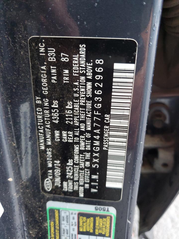 2015 KIA Optima VIN 5XXGM4A77FG362968 Copart auction photo, all over / front end damage thumbnail 12