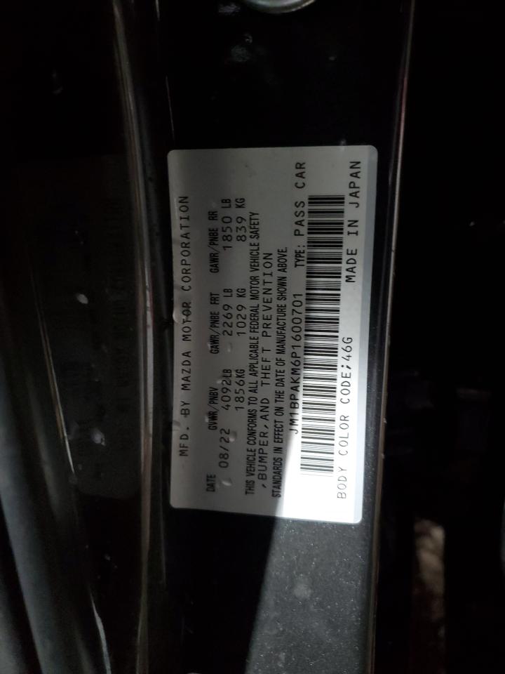 2023 Mazda 3 VIN JM1BPAKM6P1600701 Copart auction photo, front end / side damage thumbnail 12
