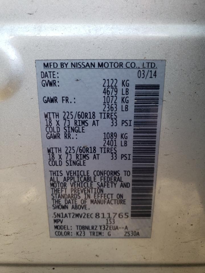 2014 Nissan Rogue VIN 5N1AT2MV2EC811765 Copart auction photo, side / front end damage thumbnail 15