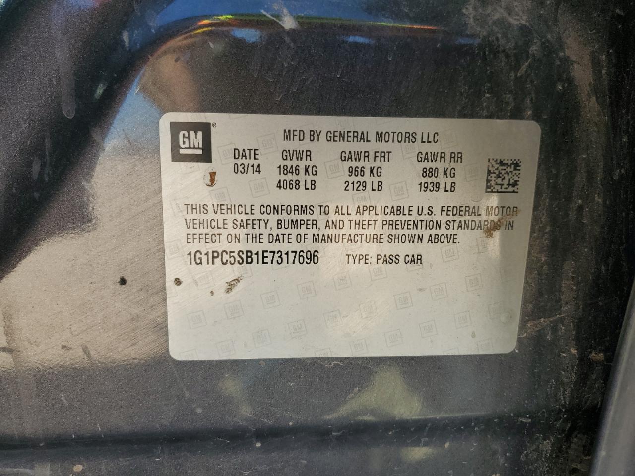 2014 Chevrolet Cruze VIN 1G1PC5SB1E7317696 Copart auction photo, minor dent/scratches / normal wear damage thumbnail 12